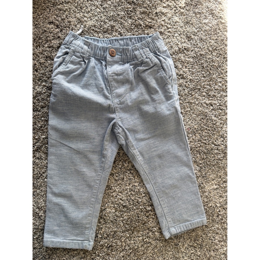 C&A Baby Boys Light Blue Chambray Elastic Waist Pants 12-18 Months 86cm
